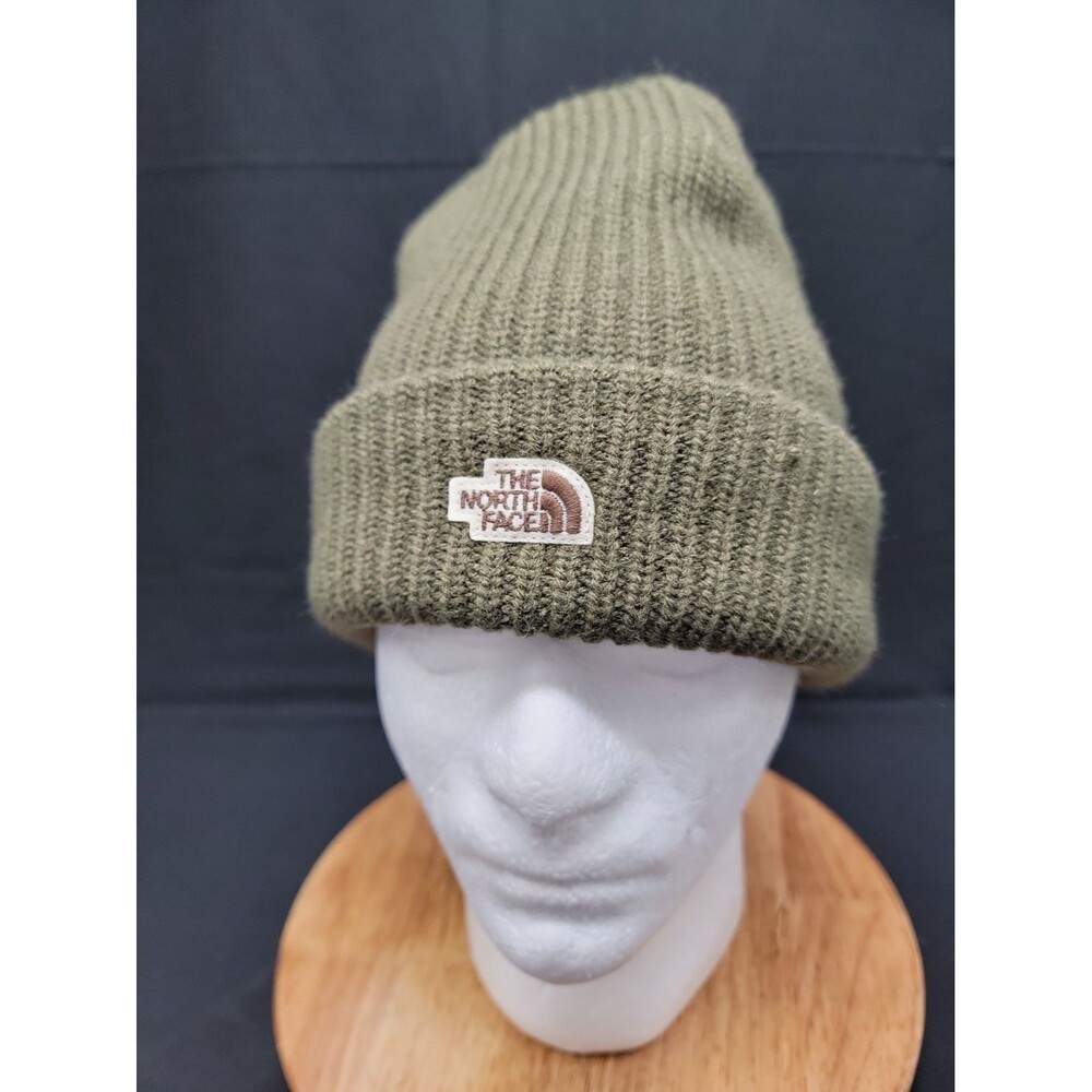 The North Face Hat Beanie Mens One Size Green Knit Logo Winter Casual Outdoor